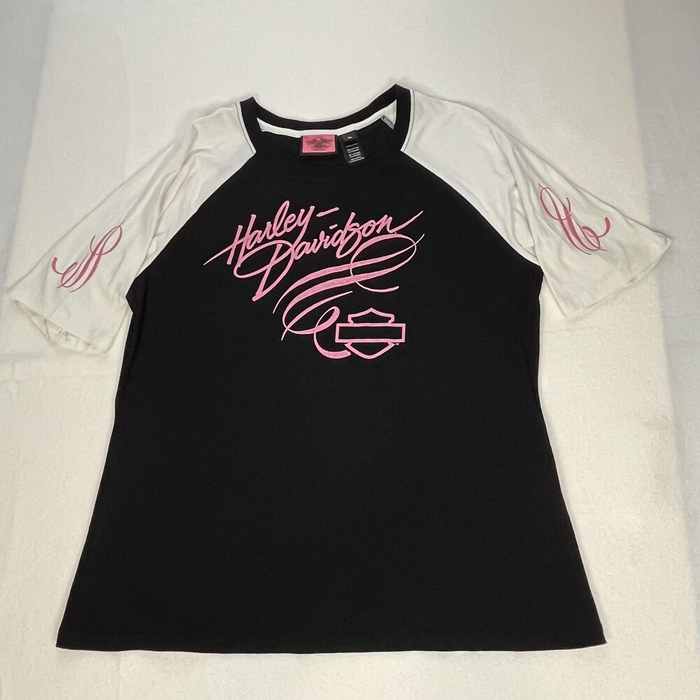Vintage Harley Davidson Shirt Women Chrome Biker Raglan Wings Motorcycle USA Y2K